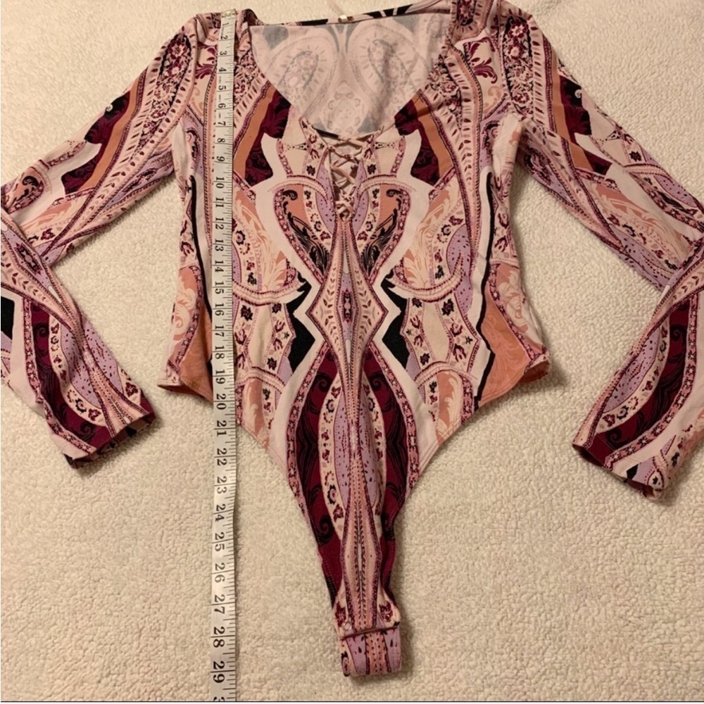 Free People Pick a Place Bodysuit Top Pink Purple Long Sleeve - Picture 9 of 15
